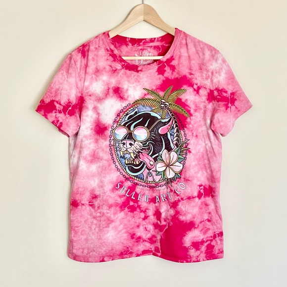 Sullen Angels Party Panther Tie Dye Pink T Shirt Women’s size Large - Picture 2 of 6